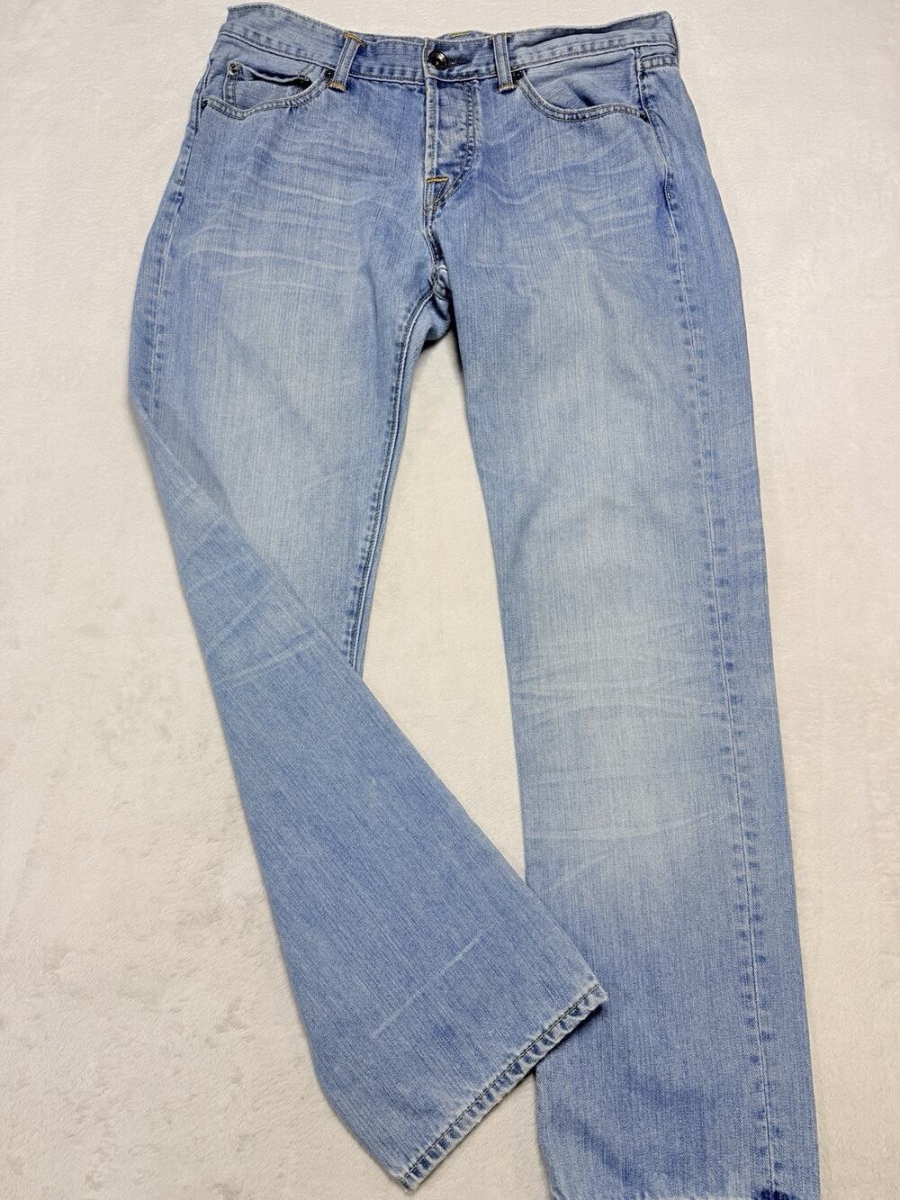 Ed Hardy Mens 33x32 Christian Audigier Embroidered Light Wash Straight Jeans
